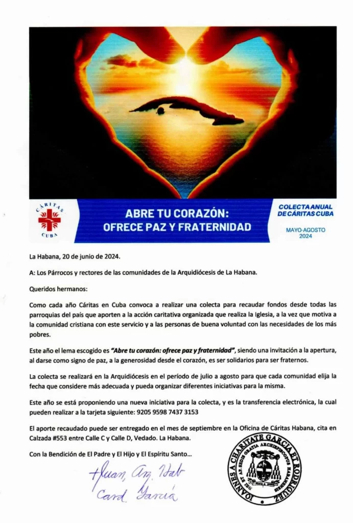 Carta de Arzobispo cubano y Presidente de Cáritas Habana en apoyo a Colecta de Cáritas Cuba 2 IMG 20240715 WA0003